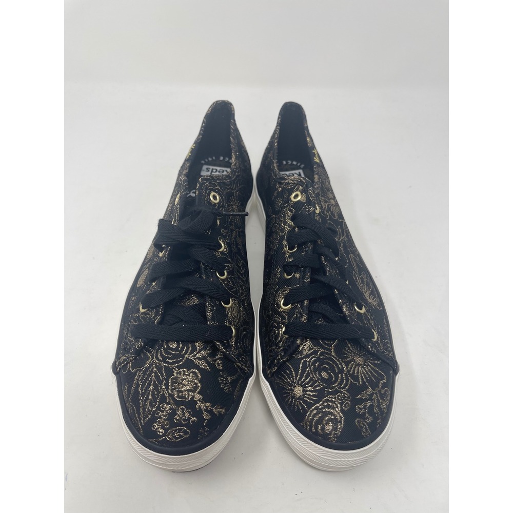 Keds Triple Kick Sneakers Womens 8 Black Gold Excellent Rifle Paper Co Floral